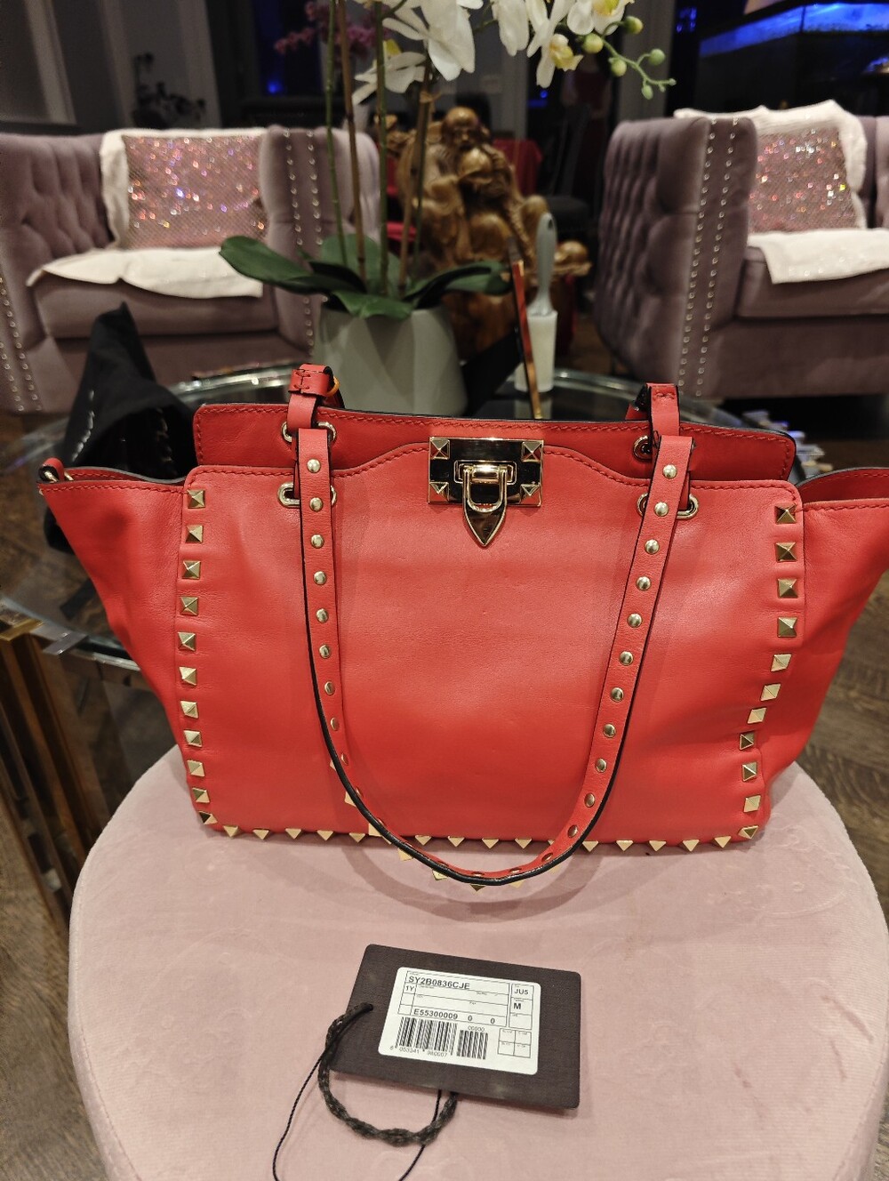 Vakentino-Red Studded Leather Tote Bag - Stylish Everyday Carry